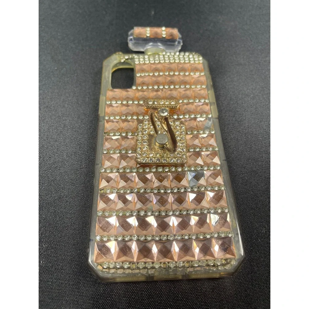Rose Gold Perfume Bottle Rhinestone Phone Case with Ring Stand Glam Bling